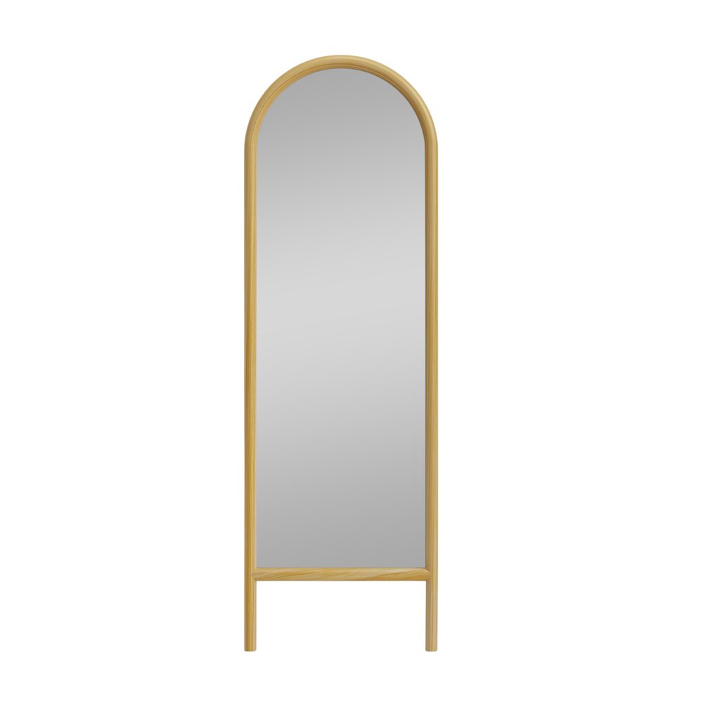 64" Natural Solid Wood Arch Leaning Framed Full Length Mirror