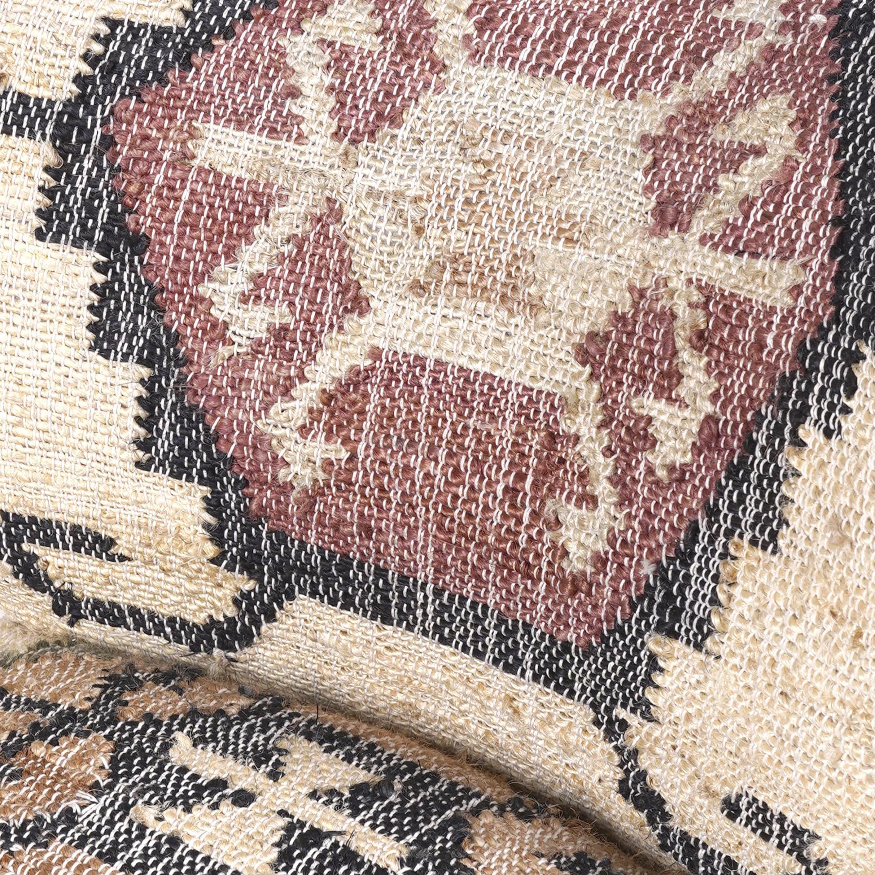 26" Beige Blue and Red Jute Southwestern Wingback Chair