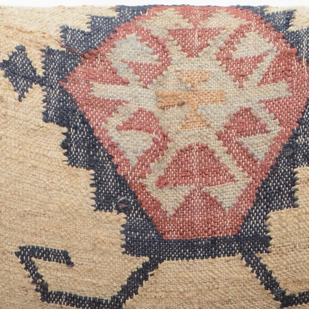 26" Beige Blue and Red Jute Southwestern Wingback Chair