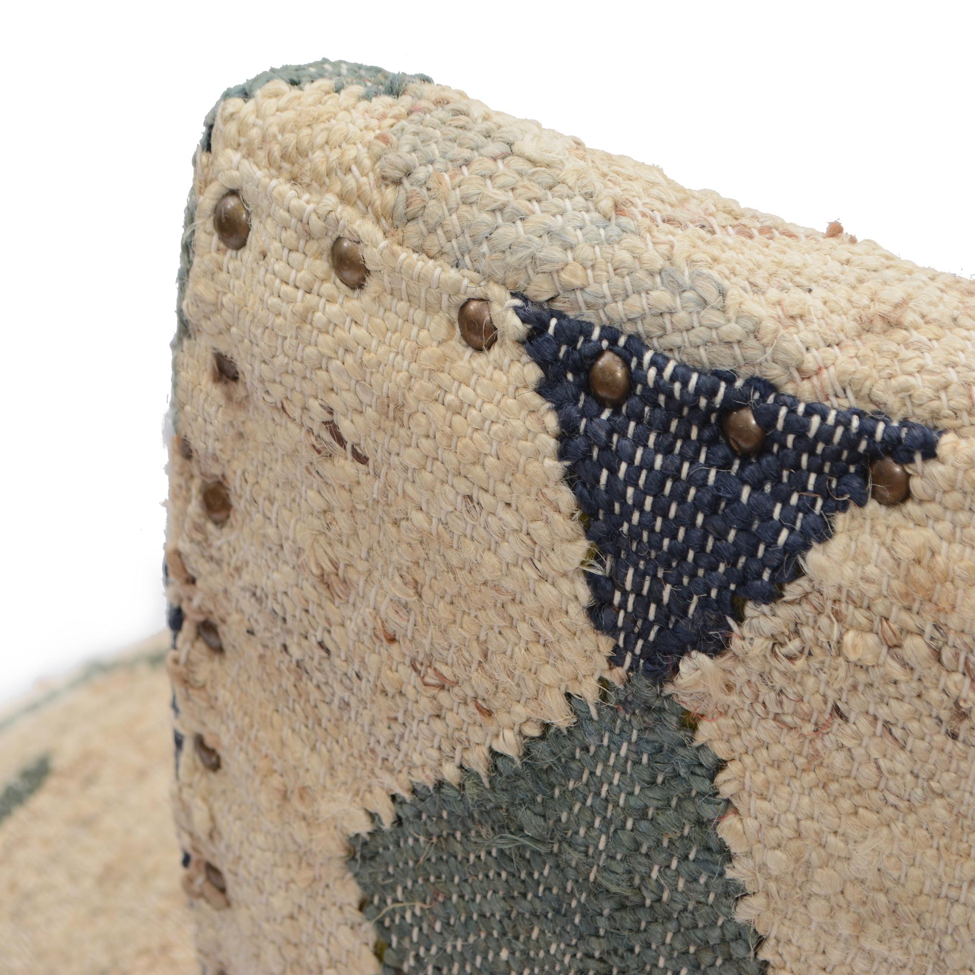 26" Beige Blue and Red Jute Southwestern Wingback Chair