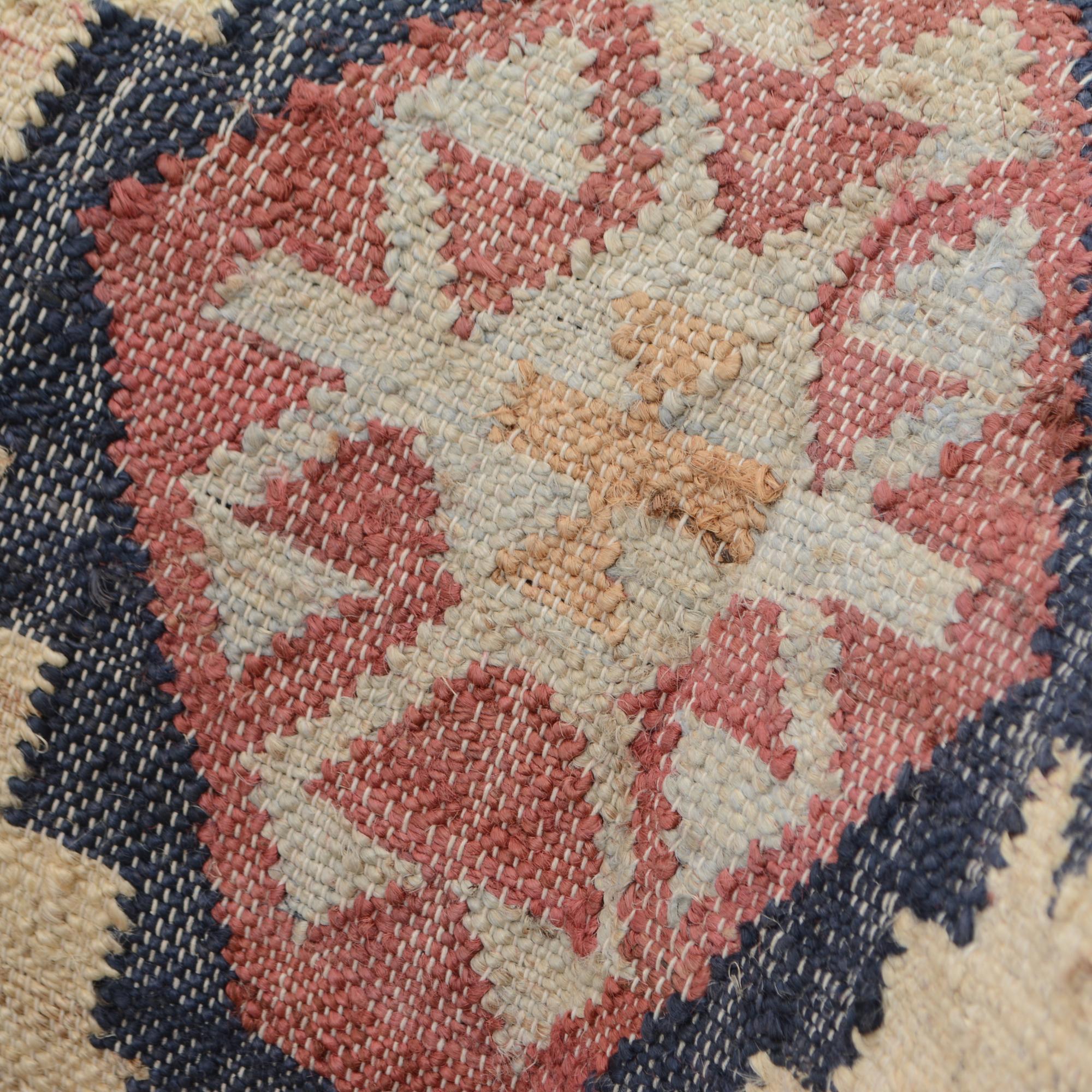 26" Beige Blue and Red Jute Southwestern Wingback Chair