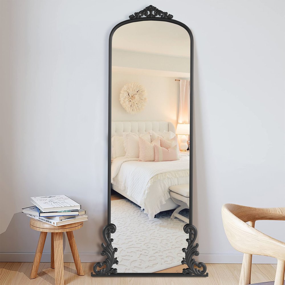 68" Black Metal Arch Framed Full Length Mirror