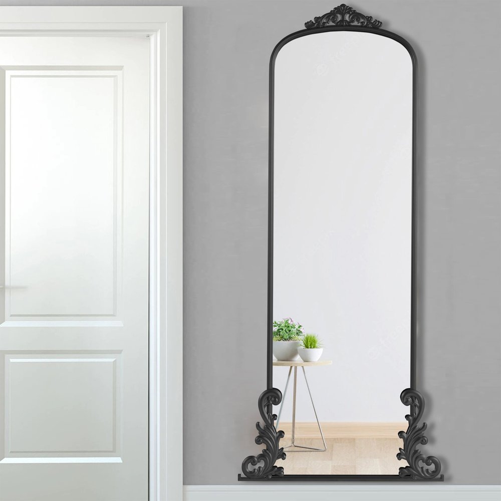 68" Black Metal Arch Framed Full Length Mirror
