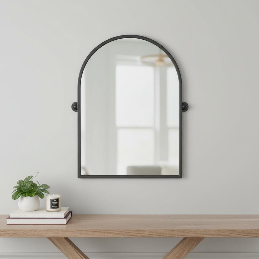 36" Black Metal Arch Tilting Framed Accent Mirror