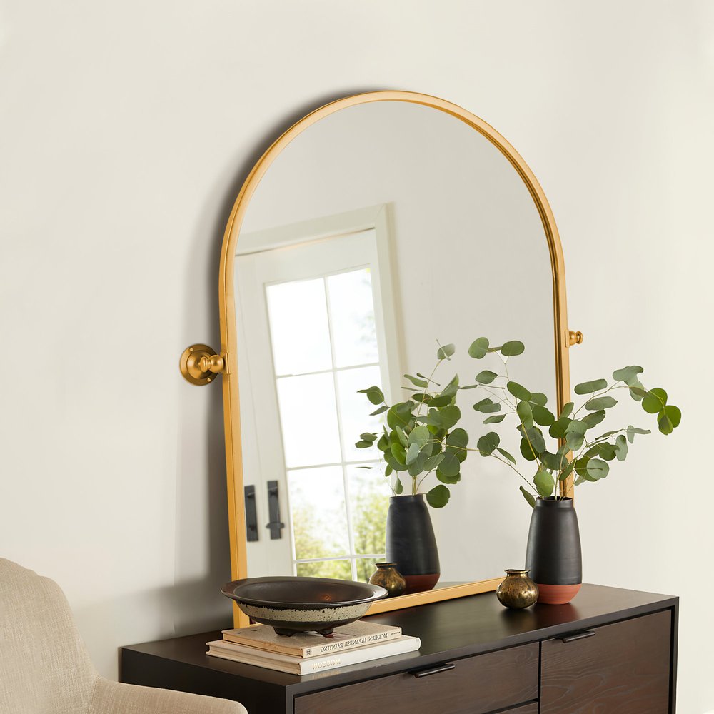 36" Gold Metal Arch Tilting Framed Accent Mirror