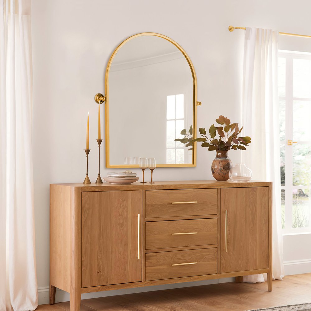 36" Gold Metal Arch Tilting Framed Accent Mirror