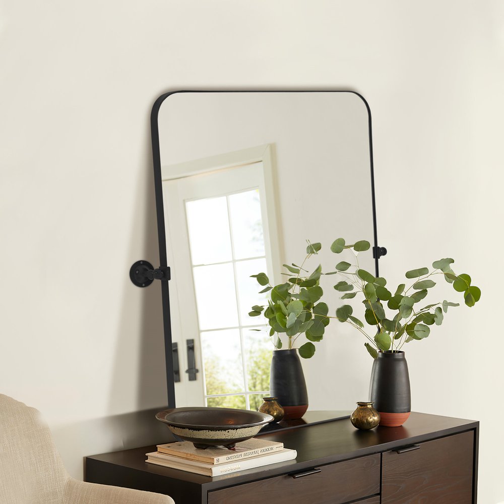 36" Black Metal Tilting Framed Accent Mirror