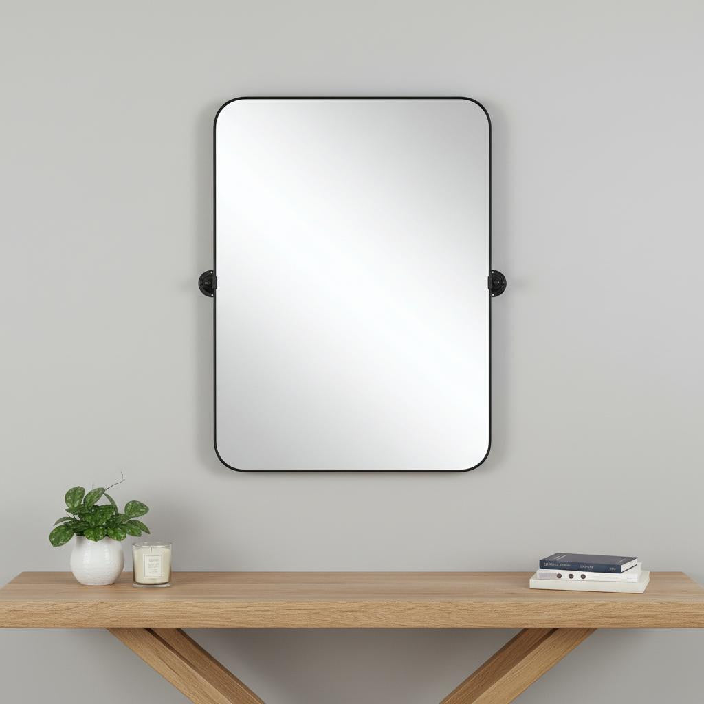 36" Black Metal Tilting Framed Accent Mirror