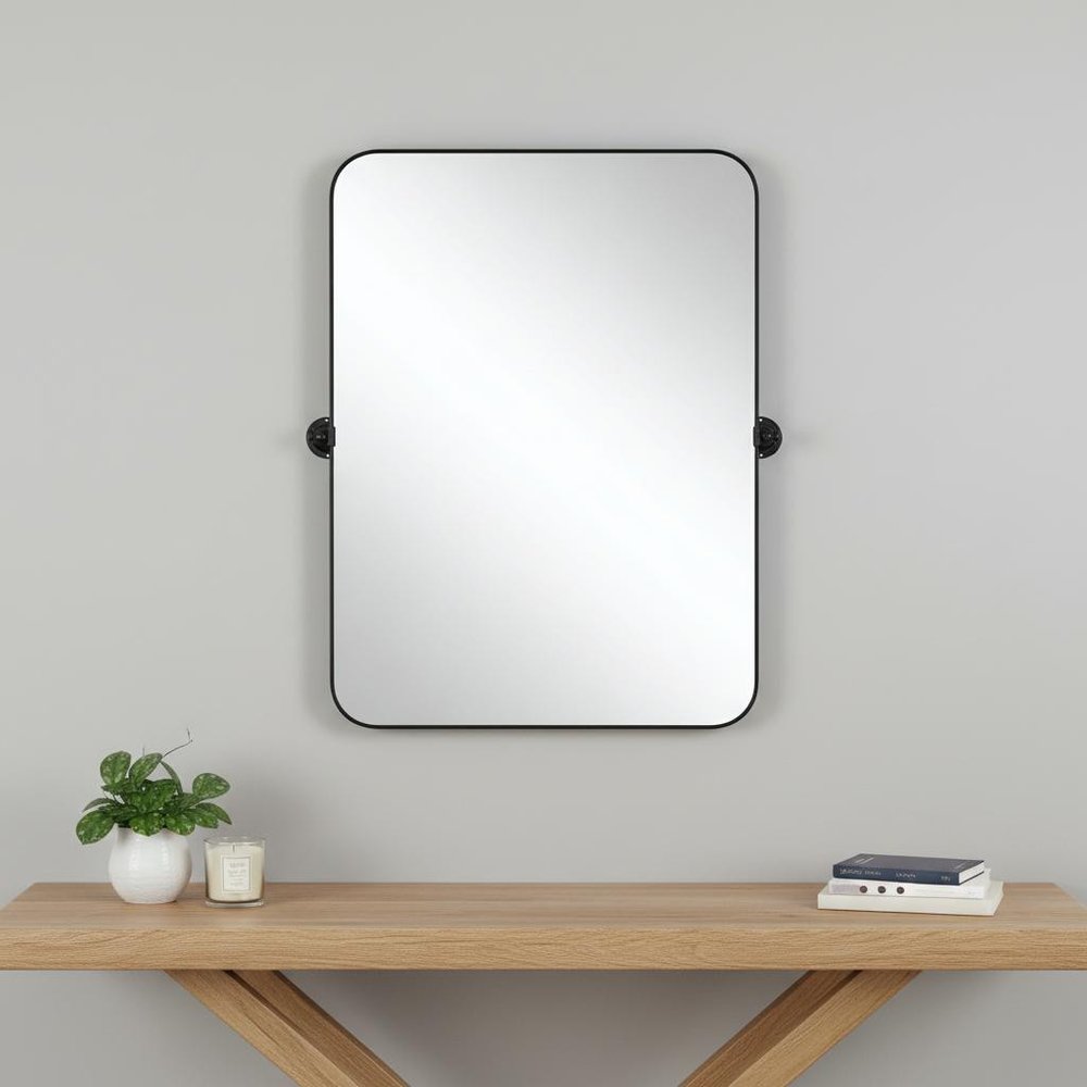 36" Black Metal Tilting Framed Accent Mirror