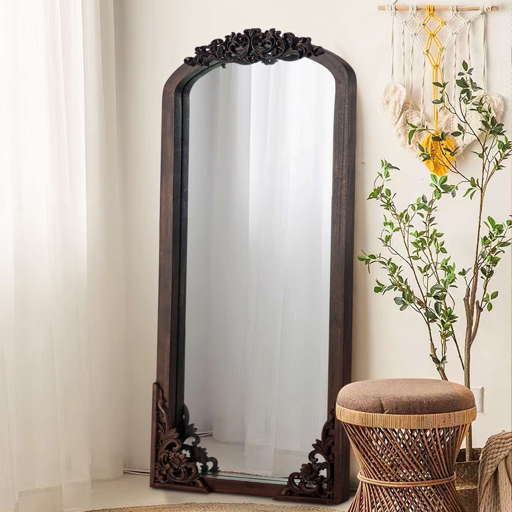 64" Brown Solid Wood Framed Full Length Mirror