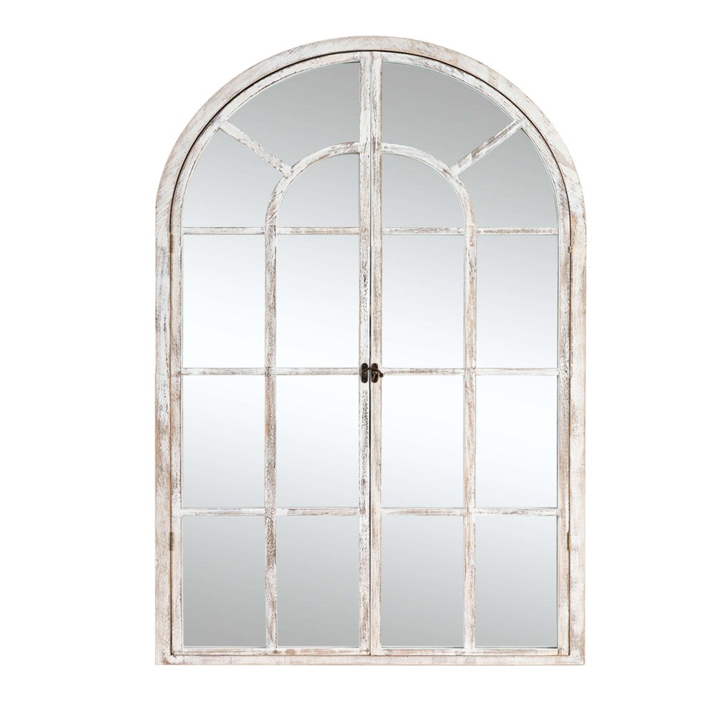 36" White Solid Wood Arch Framed Accent Mirror