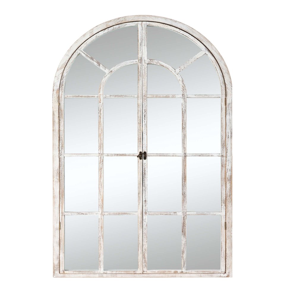36" White Solid Wood Arch Framed Accent Mirror