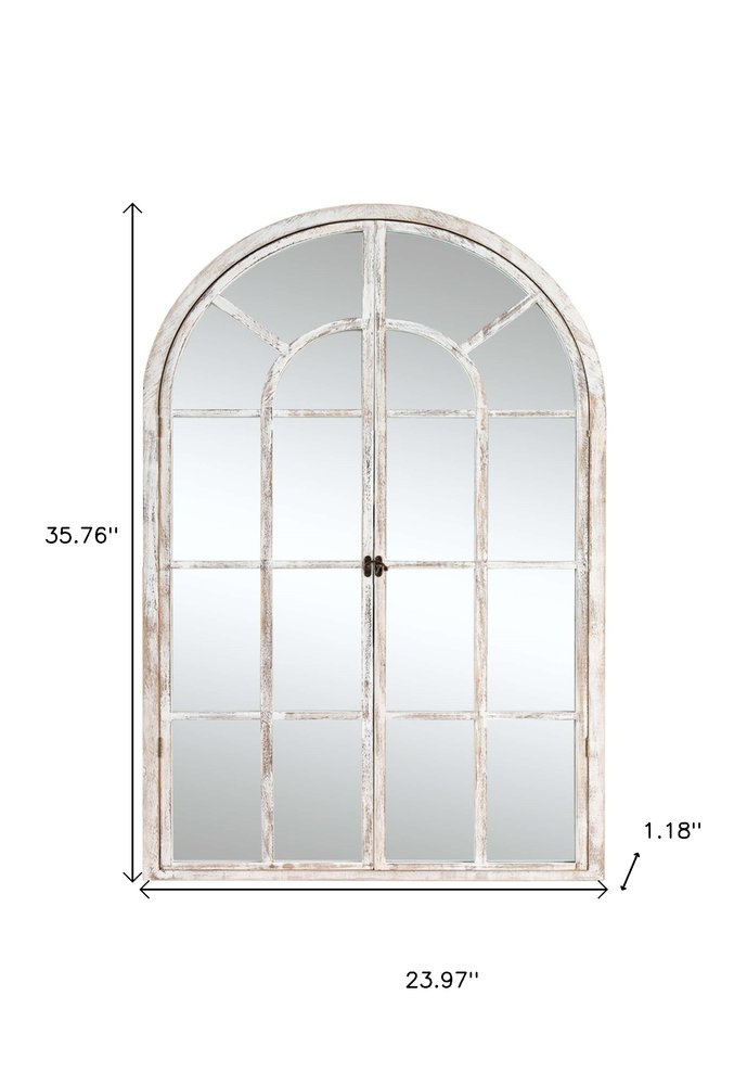 36" White Solid Wood Arch Framed Accent Mirror