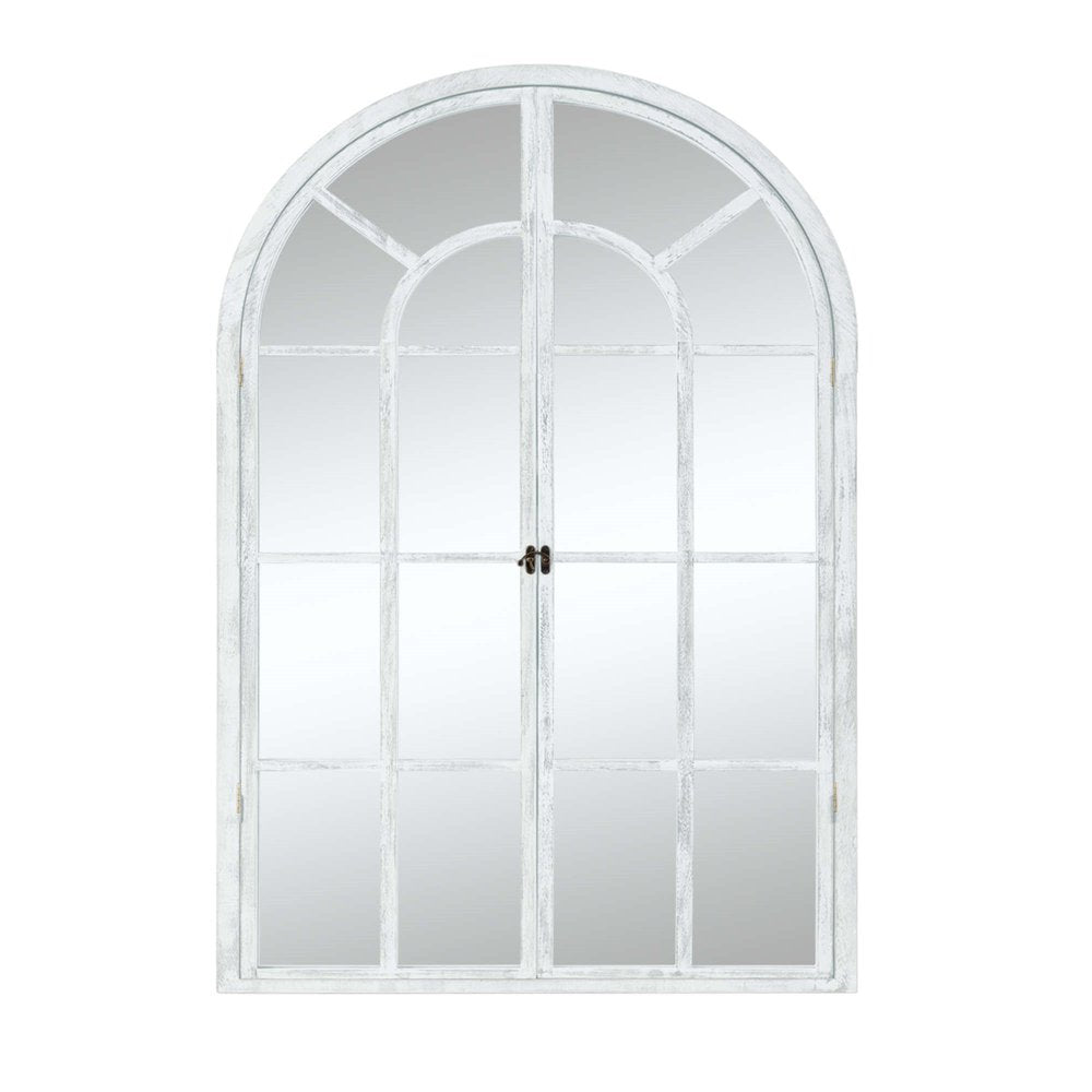 36" White Solid Wood Arch Framed Accent Mirror