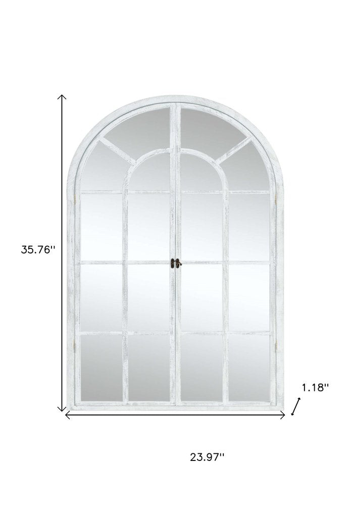 36" White Solid Wood Arch Framed Accent Mirror