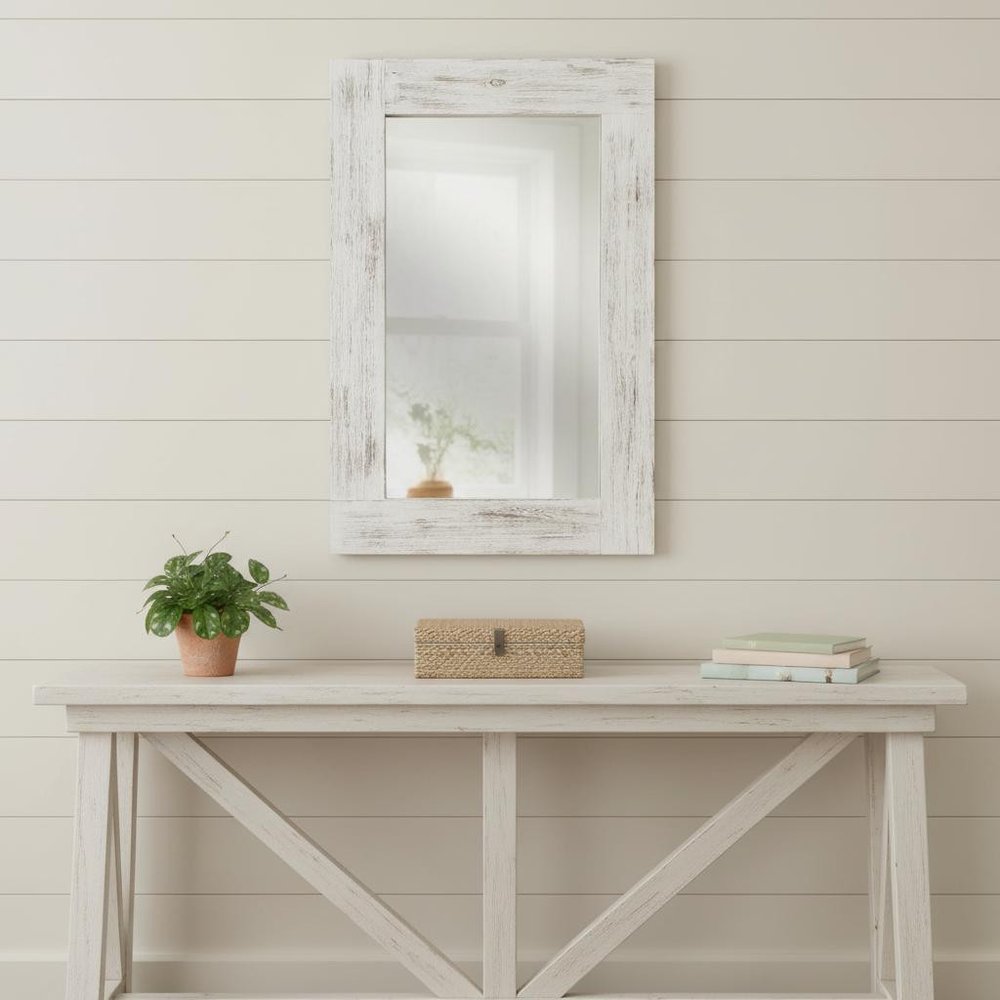 Set of Two White Solid Wood Framed Accent Mirror