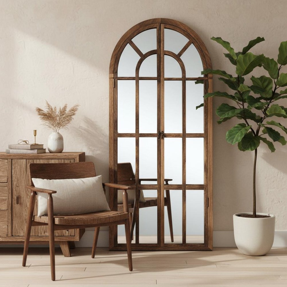 71" Brown Solid Wood Arch Framed Full Length Mirror