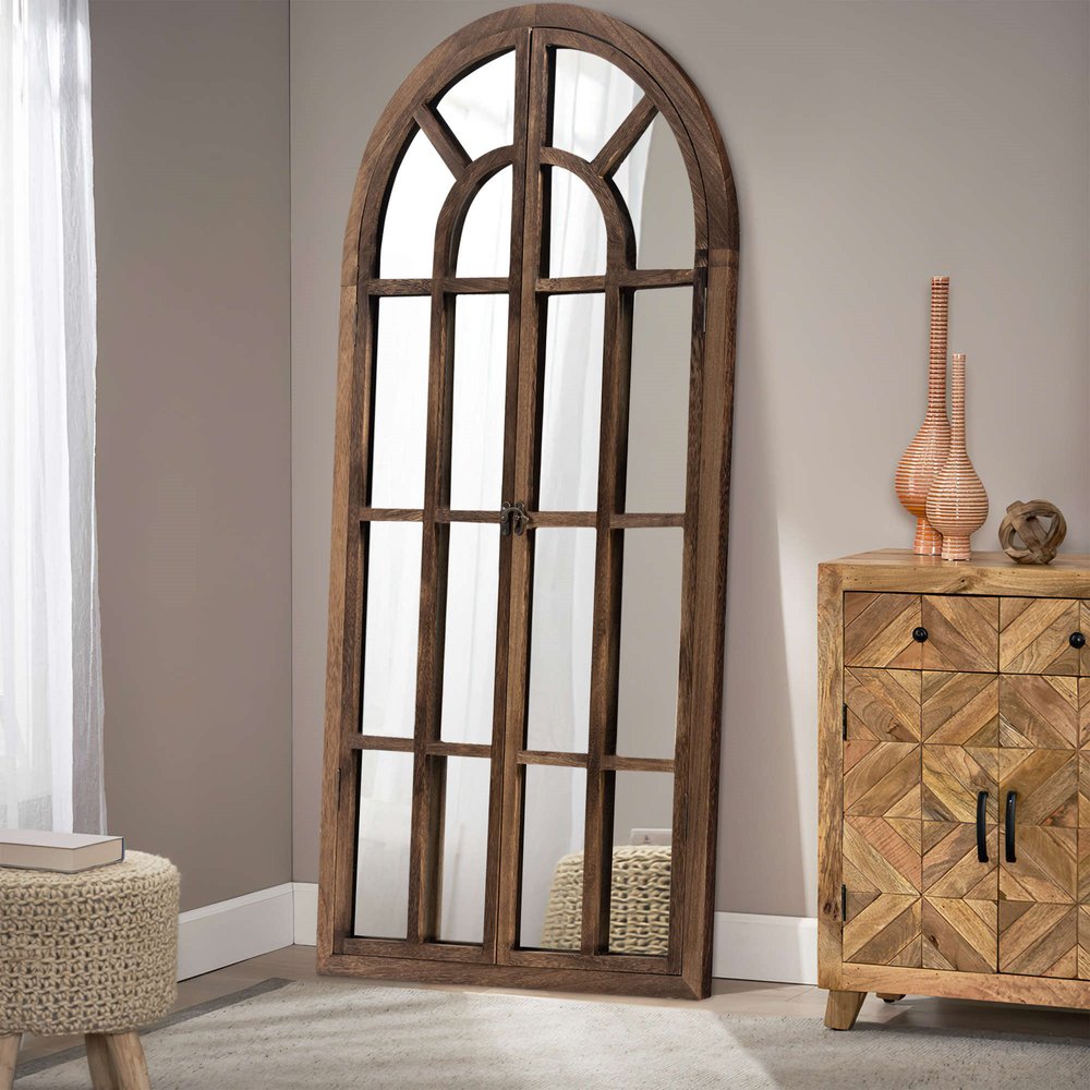 71" Brown Solid Wood Arch Framed Full Length Mirror