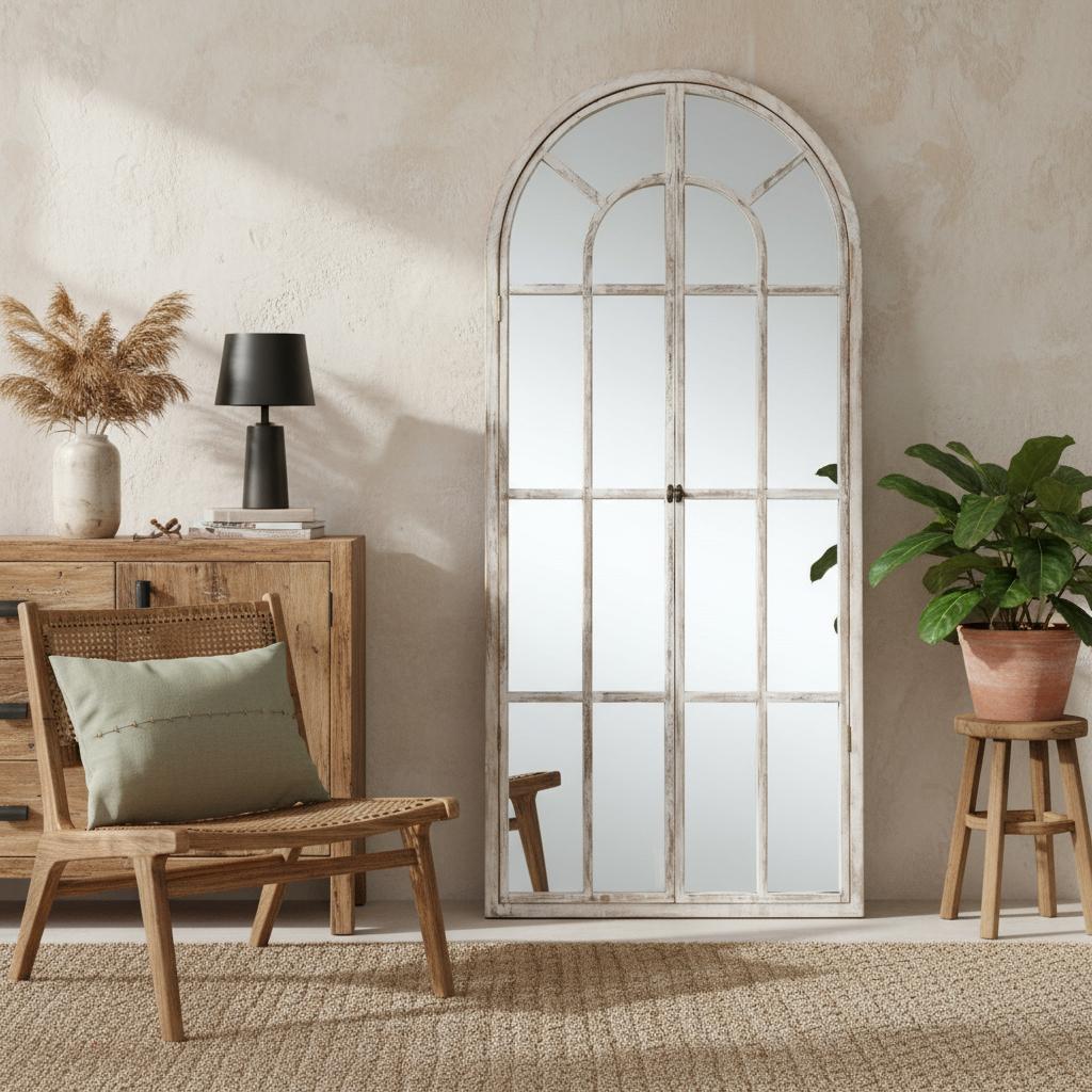 71" White Solid Wood Arch Framed Full Length Mirror
