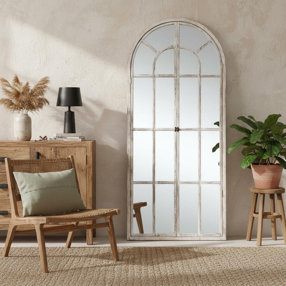 71" White Solid Wood Arch Framed Full Length Mirror