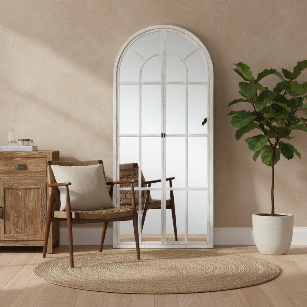 71" White Solid Wood Arch Framed Full Length Mirror