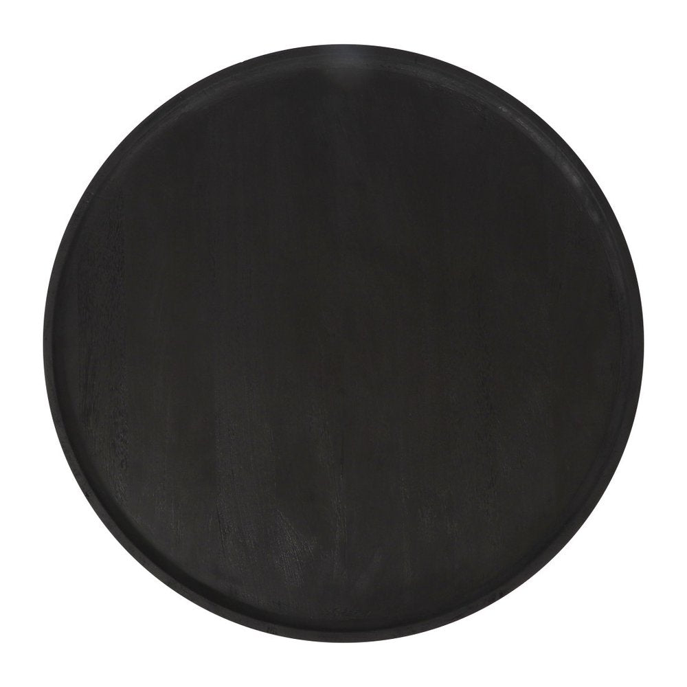 28" Black Solid Wood Round Pedestal Coffee Table