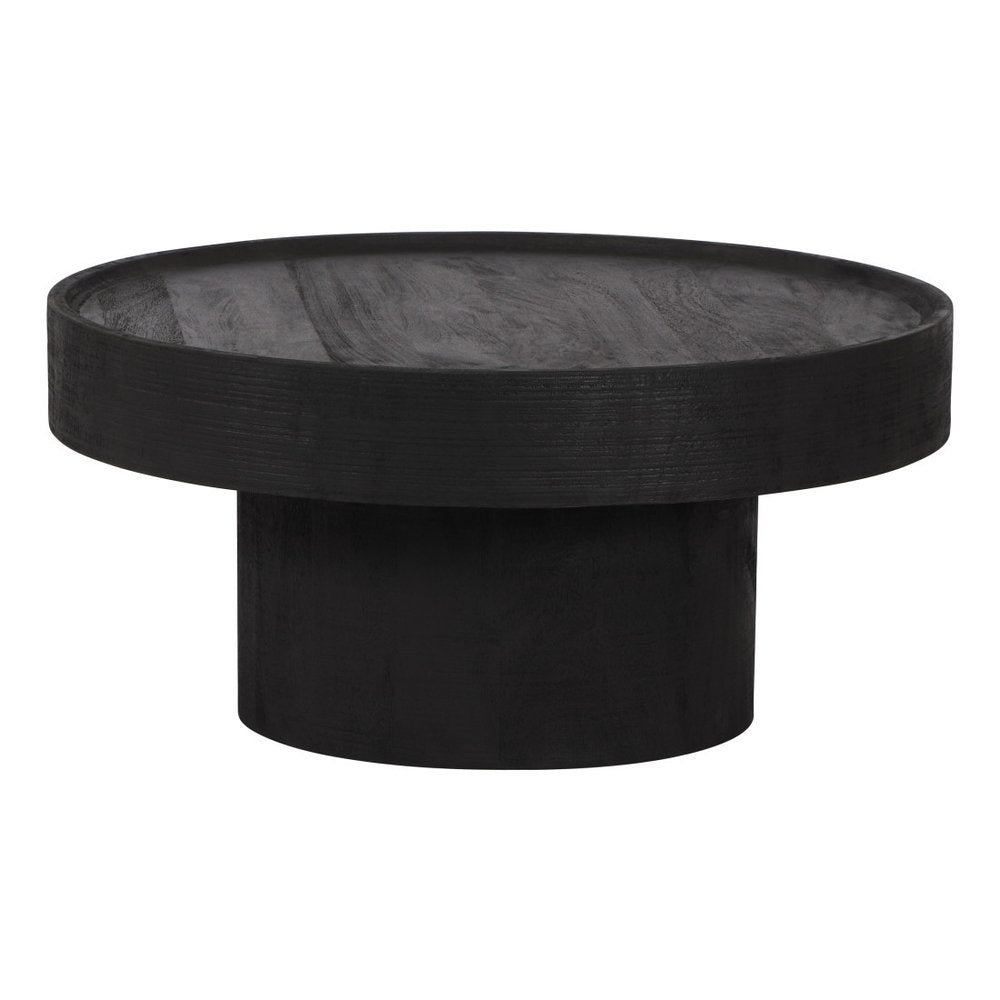 28" Black Solid Wood Round Pedestal Coffee Table