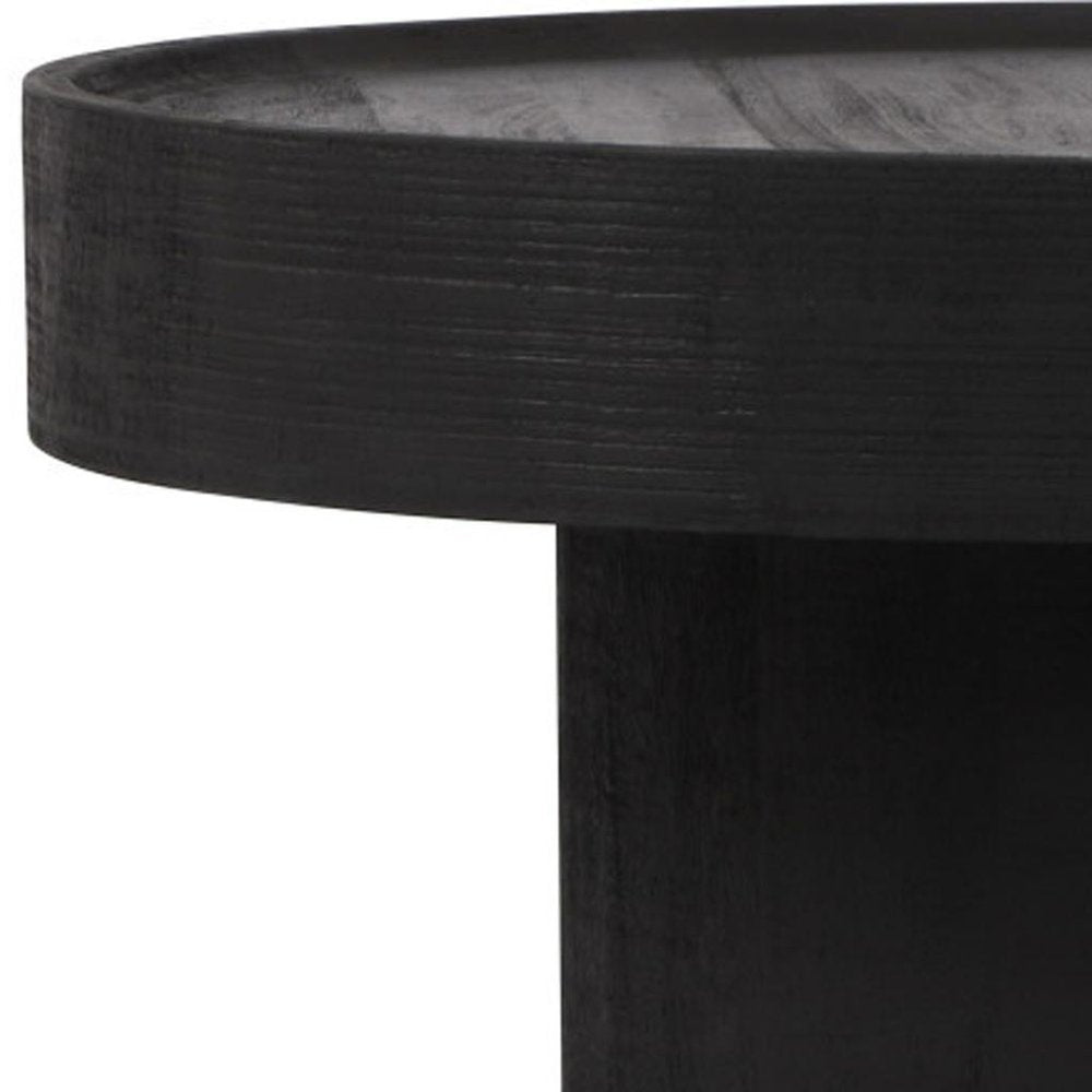 28" Black Solid Wood Round Pedestal Coffee Table