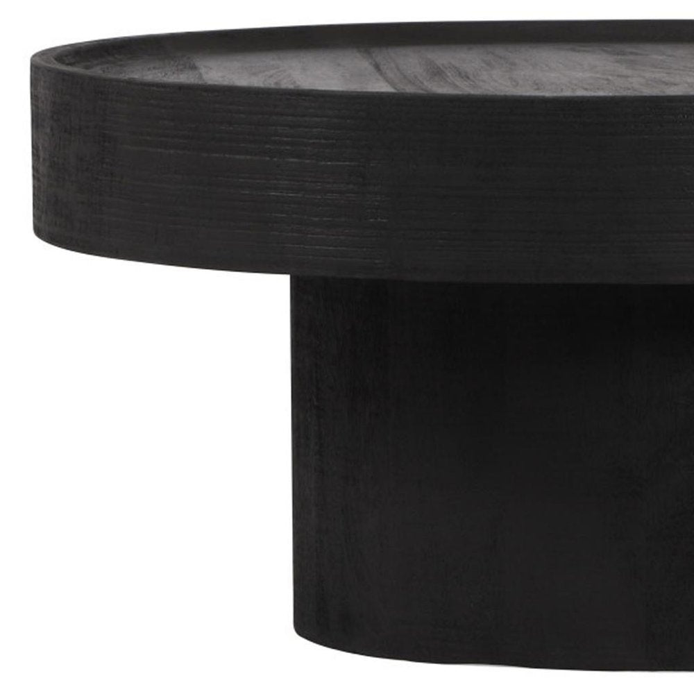28" Black Solid Wood Round Pedestal Coffee Table
