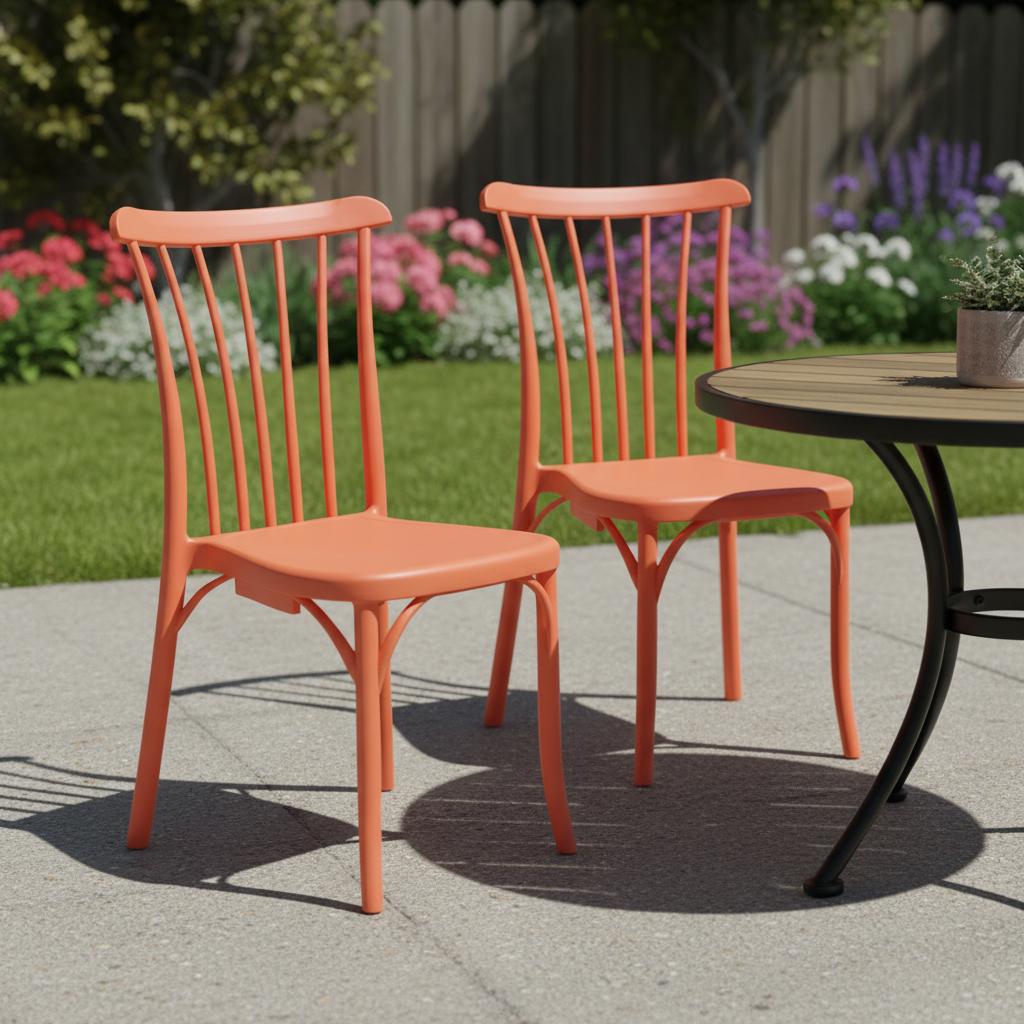 Set of Two Salmon Heavy Duty Plastic Outdoor Stacking Dining Chairs