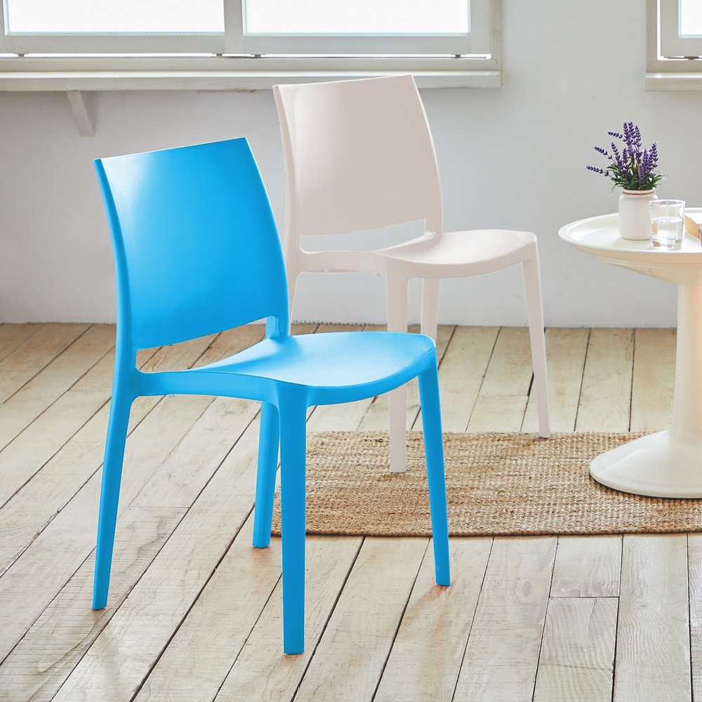 Set of Four Blue Heavy Duty Plastic Outdoor Stacking Dining Chairs