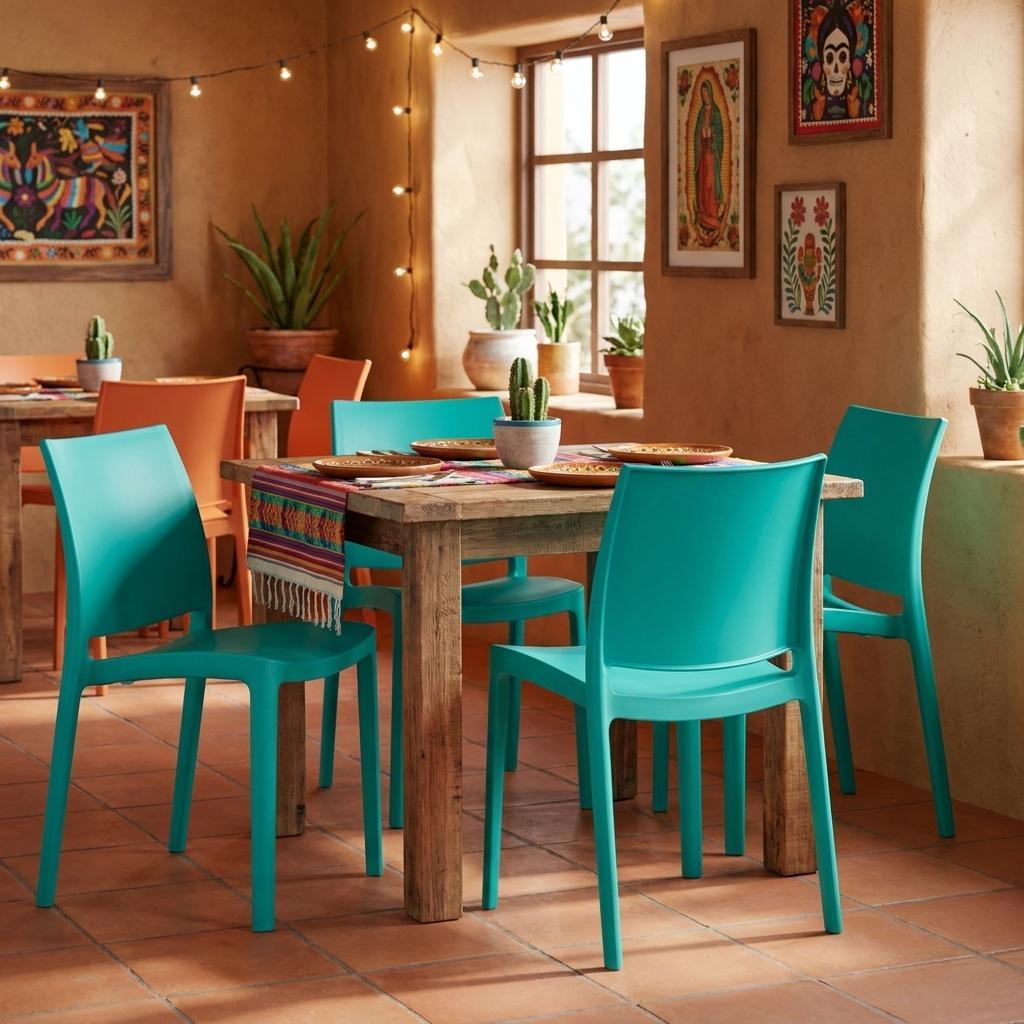 Set of Four Turquoise Heavy Duty Plastic Outdoor Stacking Dining Chairs