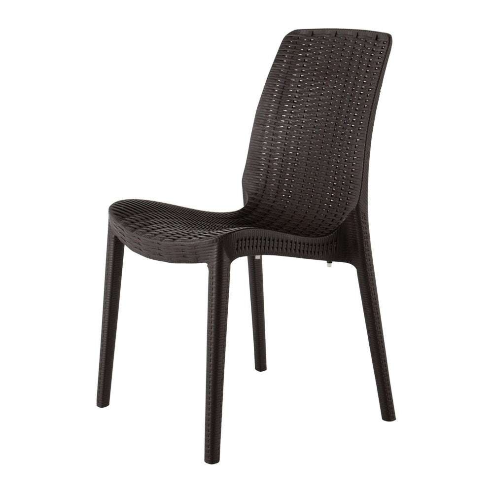 Set of Four Brown Heavy Duty Plastic Outdoor Stacking Dining Chairs
