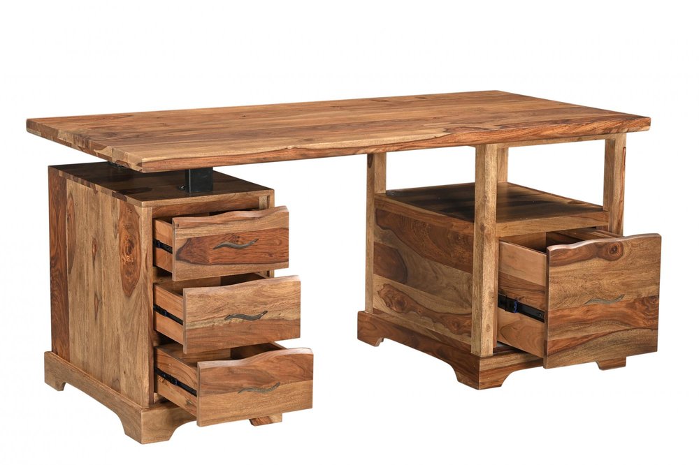 68" Brown Live Edge Solid Wood Writing Desk With Four Drawers