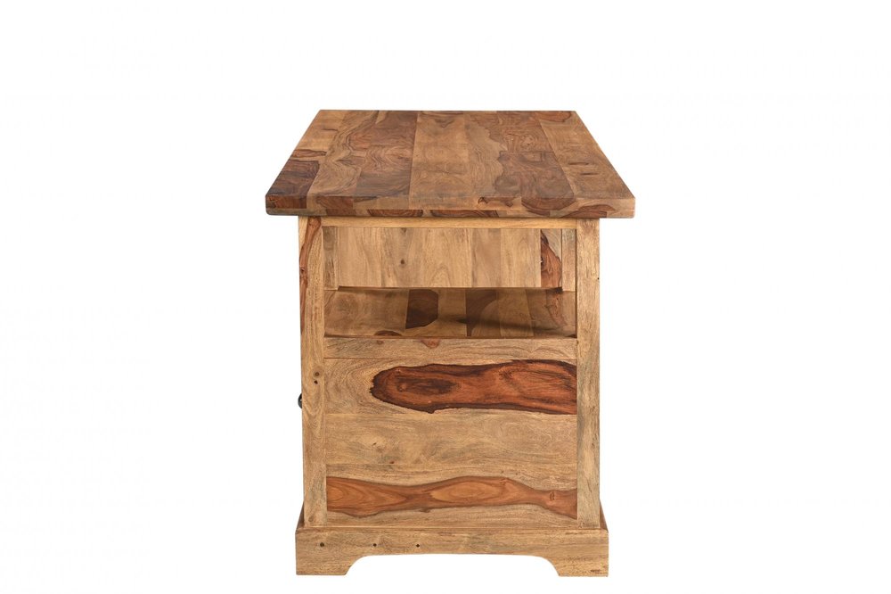 68" Brown Live Edge Solid Wood Writing Desk With Four Drawers