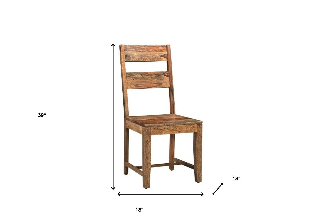 Set of Two Brown Solid Wood Ladder Back Dining Side Chairs