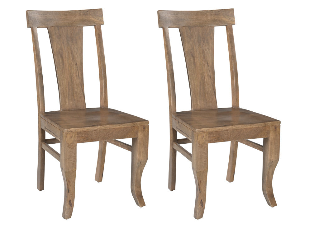 Set of Two Brown Solid Wood Slat Back Dining Side Chairs