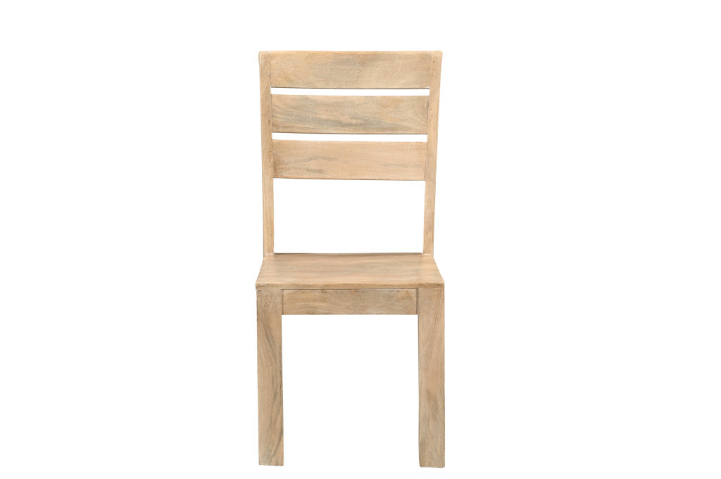 Set of Two Beige Solid Wood Ladder Back Dining Side Chairs