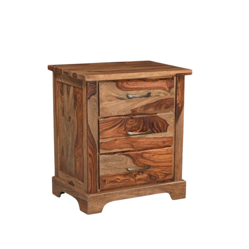 27" Brown Solid Wood Live Edge Three Drawer Nightstand