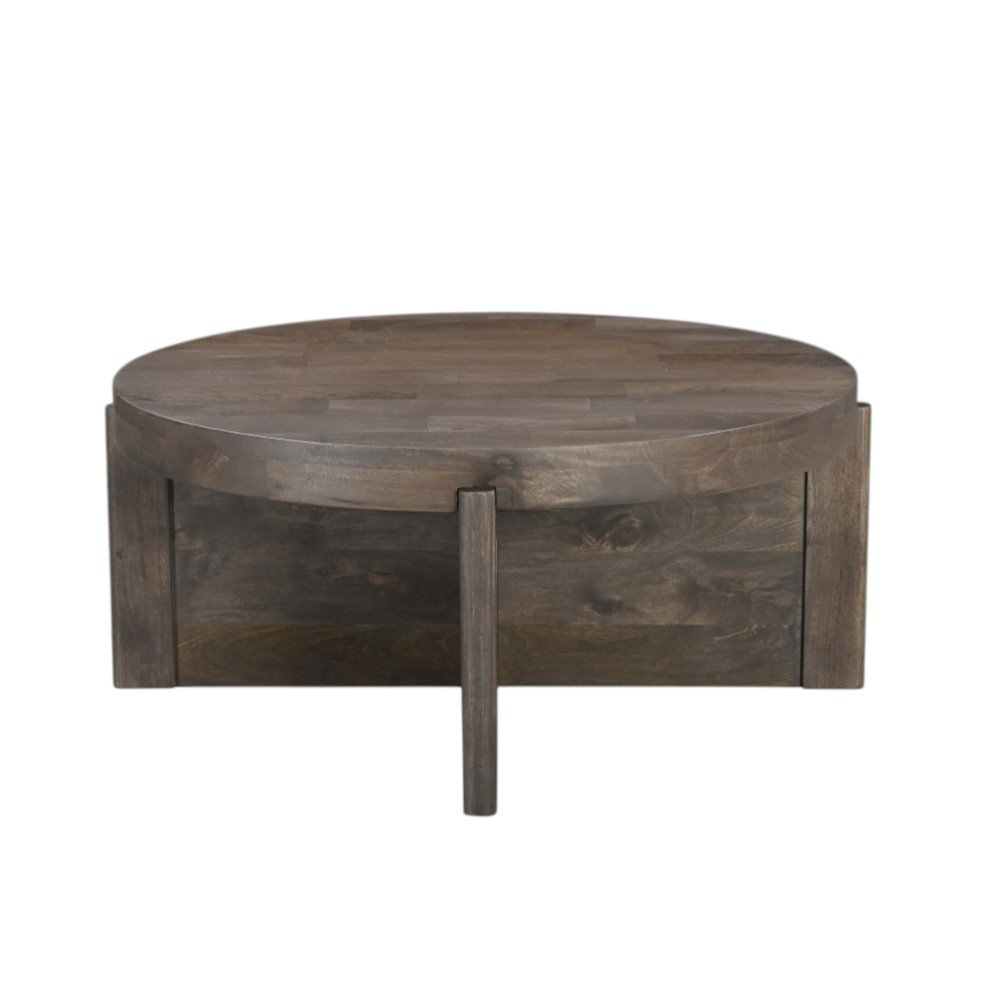 36" Brown Solid Wood Round Cross Legs Coffee Table