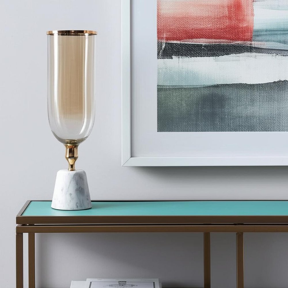 19" Gold And White Glass And Marble Table Vase
