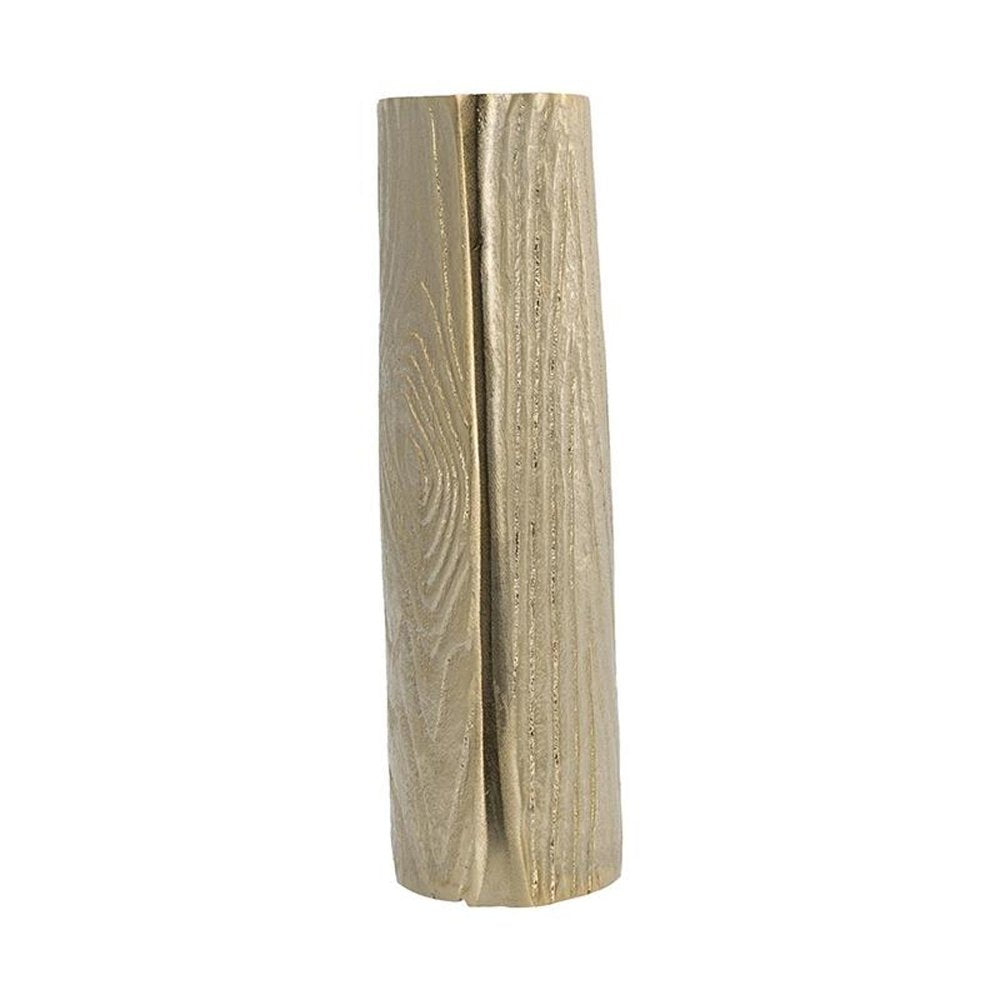 10" Gold Aluminum Oval Faux Wood Table Vase