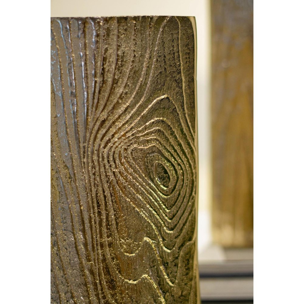 10" Gold Aluminum Oval Faux Wood Table Vase
