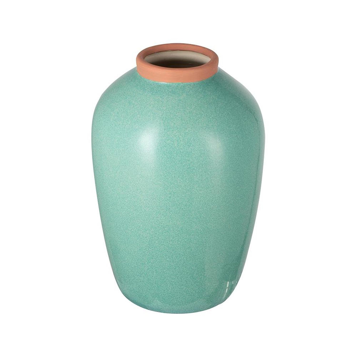13" Aqua And Terra Cotta Ceramic Round Table Vase