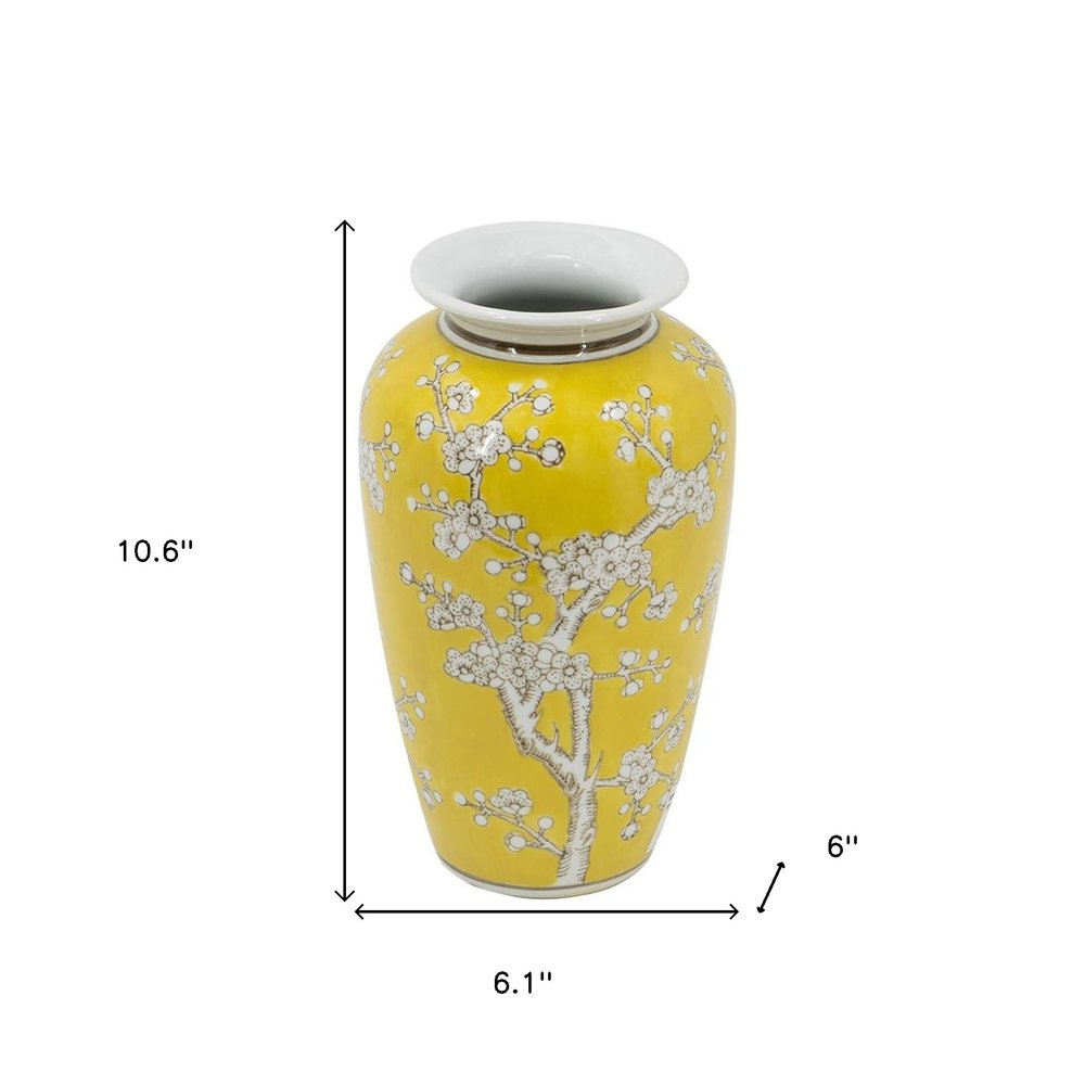 11" White And Yellow Floral Porcelain Urn Table Vase