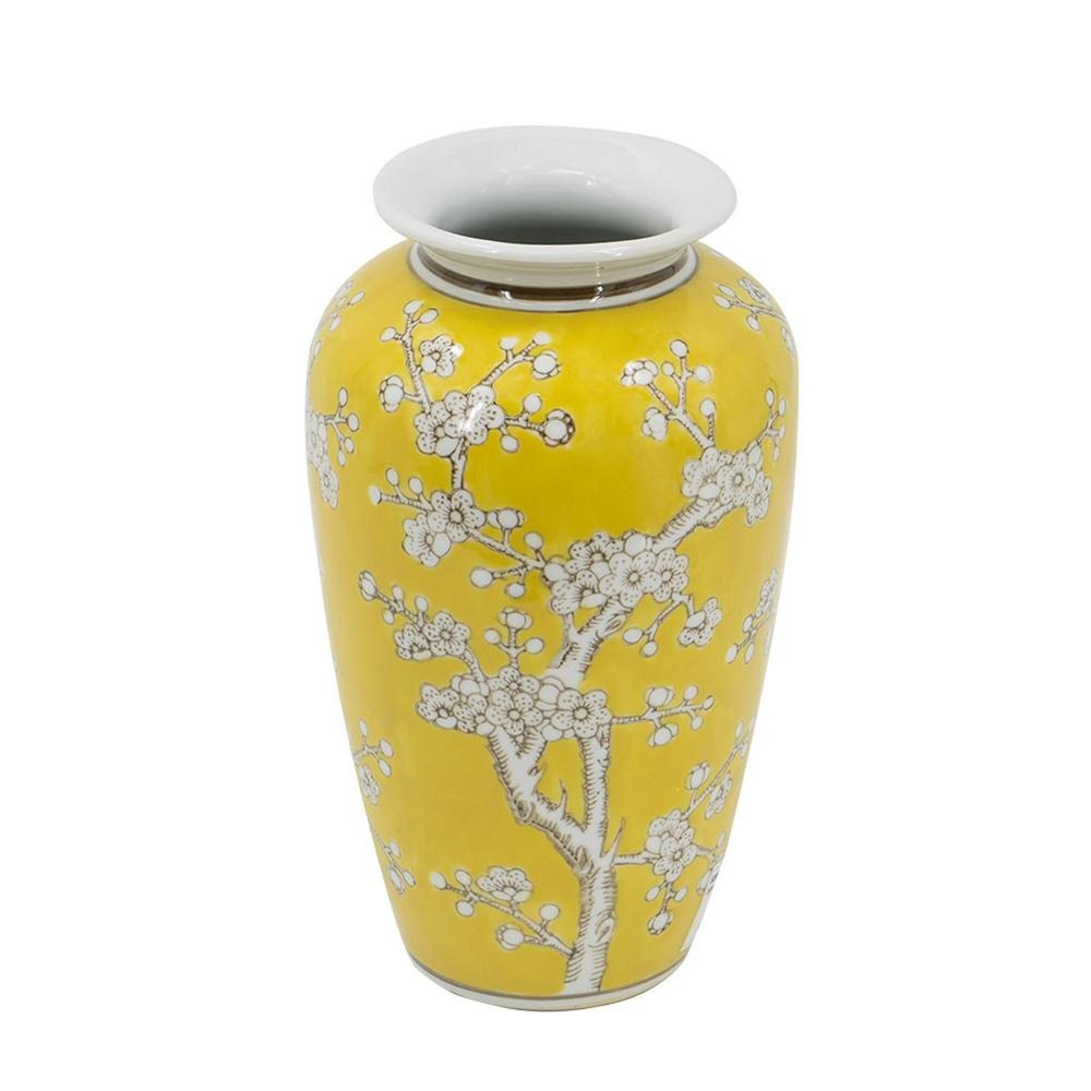 11" White And Yellow Floral Porcelain Urn Table Vase