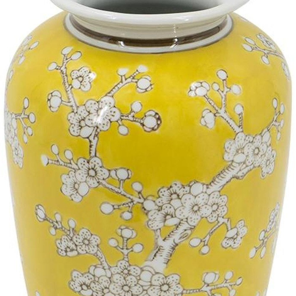 11" White And Yellow Floral Porcelain Urn Table Vase