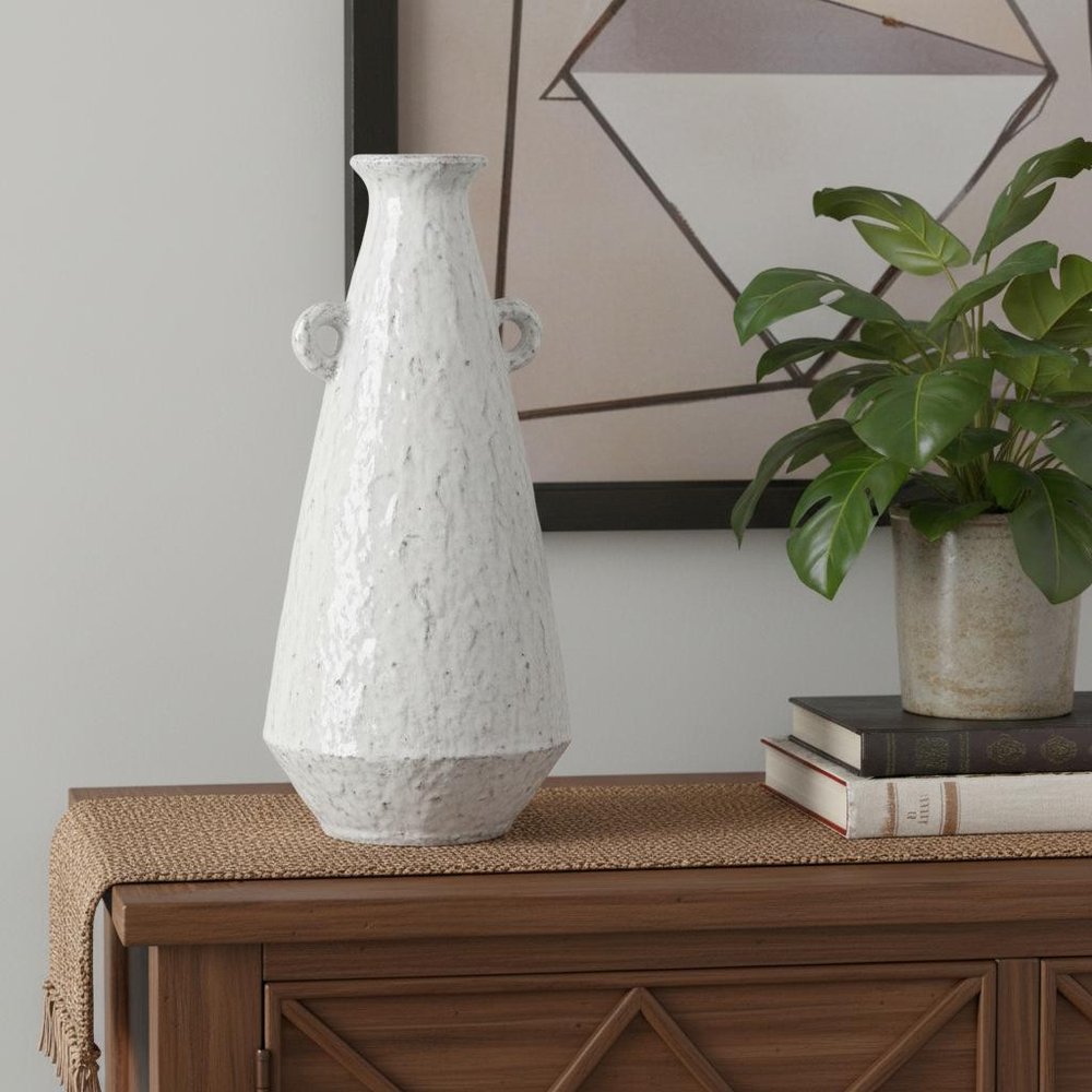 12" White Terracotta Tapered Jug Vase