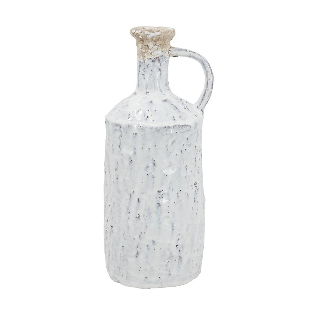 11" White Terracotta Cylinder Jug Vase