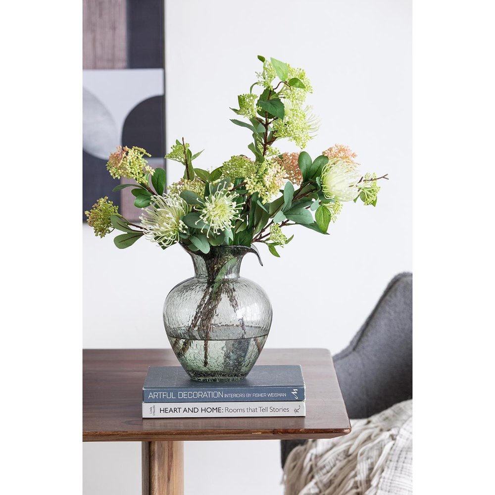 10" Light Gray Bubble Glass Round Table Vase